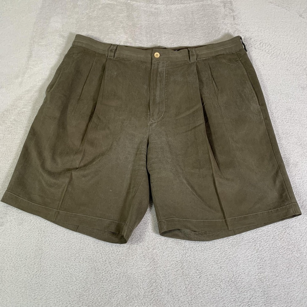 Tommy Bahama Shorts Mens 38 Green 100% Silk Pleated Chino Relaxed 8" Inseam